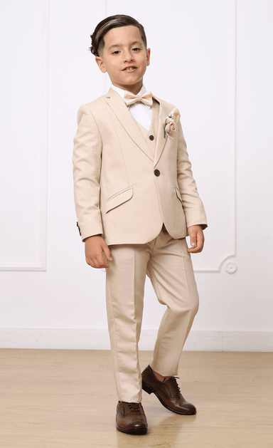 TERNO LINO NIÑO LIMA FASHION KIDS BEIGE GALA 3 PIEZAS SOFISTICADO