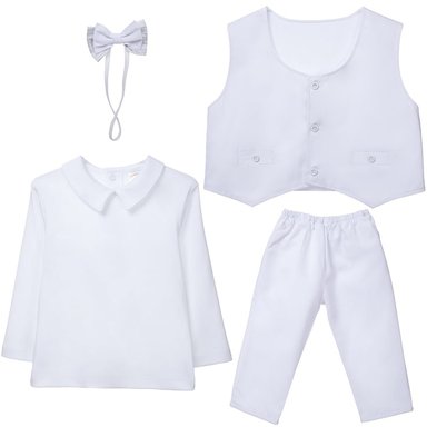 TERNO LARGO BEBÉ LIMA FASHION KIDS BLANCO 4 PIEZAS BAUTIZO ADORABLE