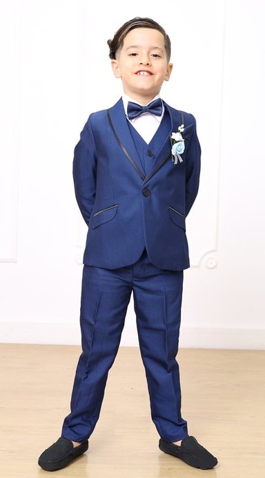 TERNO NIÑO LIMA FASHION KIDS AZUL ELÉCTRICO FIESTA 3 PIEZAS SOFISTICADO AZUL BARCELONA VERSAGE SATINADO