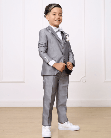 TERNO LINO NIÑO LIMA FASHION KIDS PLATINUM GREY FIESTA 3 PIEZAS SOFISTICADO WAFER SATINADO