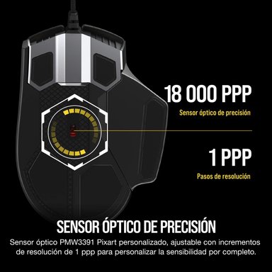 MOUSE GAMER CORSAIR CH-9302311-NA NEGRO GLAIVE RGB PRO18K DPI-CABLE ALUMINUM - 5
