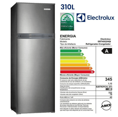 REFRIGERADORA ELECTROLUX ERT45G2HQI FROST 310 LITROS.