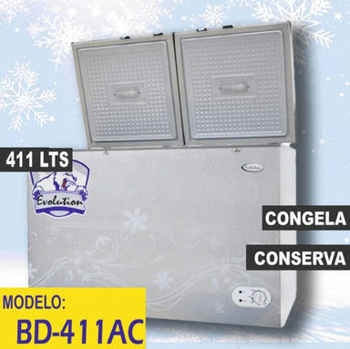 CONGELADORA EVOLUTION DOBLE PUERTA DE 410L TINA DE ALUMINIO GRIS.