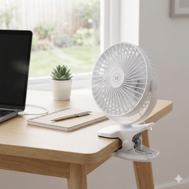 VENTILADOR PORTÁTIL VIVIBOX MINI, CON BASE DE CLIP, 3 NIVELES, BATERÍA RECARGABLE, 4.5 HORAS, SILENCIOSO, BLANCO