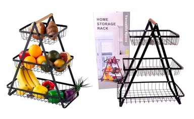 ORGANIZADOR NEGRO CESTA ORGANIZAR FRUTAS VERDURAS 3 NIVELES