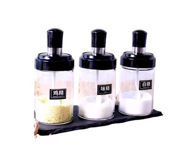 SET X 3 FRASCOS CONDIMENTEROS DE VIDRIO