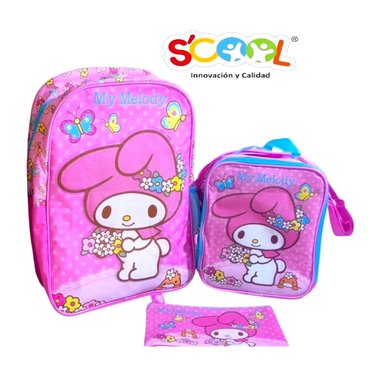 SET SCOOL MY MELODY MOCHILA LONCHERA Y CARTUCHERA 3 EN 1 FUCSIA