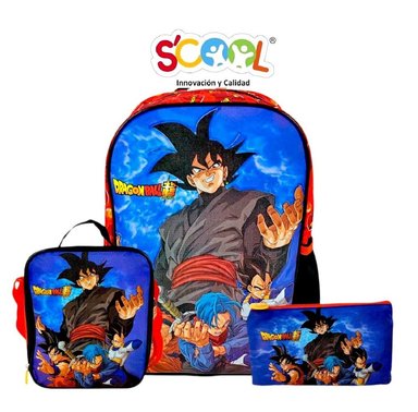 SET SCOOL DRAGON BALL MOCHILA LONCHERA Y CARTUCHERA 3 EN 1 AZUL ACERO