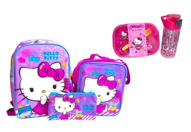 SET KITTY LAZOS MOCHILA LONCHERA CARTUCHERA TOMATODO Y TAPER
