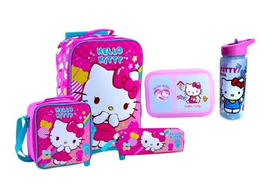 SET KITTY RUEDAS MOCHILA LONCHERA CARTUCHERA TOMATODO Y TAPER