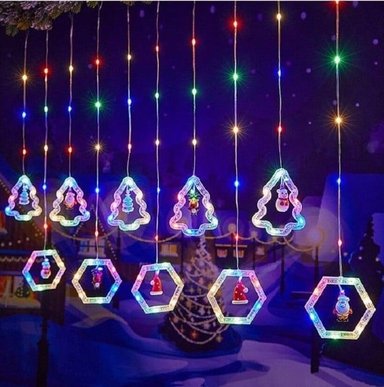 LUCES CORTINA DE NAVIDAD DISEÑO FIGURAS NAVIDEÑAS - TONO MULTICOLOR