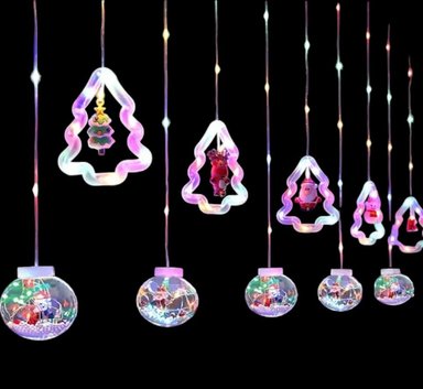LUCES CORTINA DE NAVIDAD DISEÑO FIGURAS ESFERAS - TONO MULTICOLOR