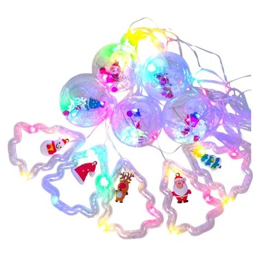 LUCES CORTINA DE NAVIDAD DISEÑO FIGURAS ESFERAS - TONO MULTICOLOR - 6