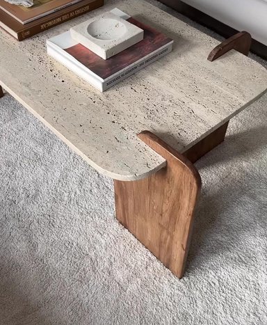 MESA DE CENTRO MODELO LIRIA DE MARMOL Y MADERA