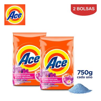 DETERGENTE EN POLVO 750GR ACE PÉTALOS FLORALES.PACK 2 BOLSAS