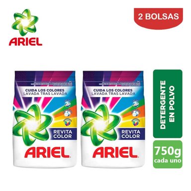 DETERGENTE POLVO ARIEL REVITACOLOR 750GR REVITACOLOR PACK 2 BOLSAS