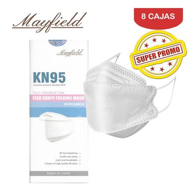 MASCARILLA MAYFIELD KN95 FISH SHAPE 3D BLANCO PACK X8 CAJA 20 UNIDADES