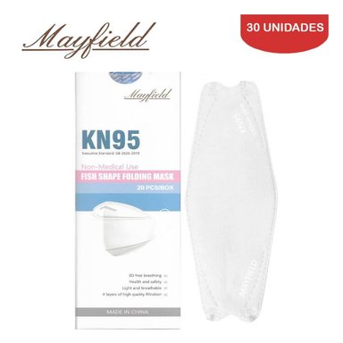 MASCARILLA MAYFIELD KN95 FISH SHAPE 3D BLANCO 30 UNIDADES