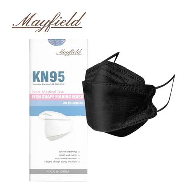 MASCARILLA MAYFIELD KN95 FISH SHAPE 3D NEGRO CAJA 20 UNIDADES