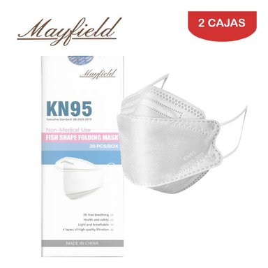 MASCARILLA MAYFIELD KN95 FISH SHAPE 3D BLANCO PACK X2 CAJA 20 UNIDADES
