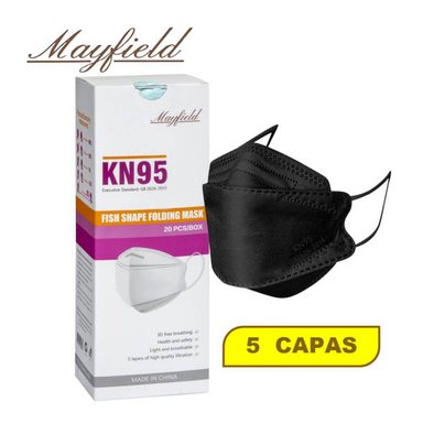 MASCARILLA MAYFIELD KN95 FISH SHAPE 3D NEGRO 5 CAPAS CAJA 20UND