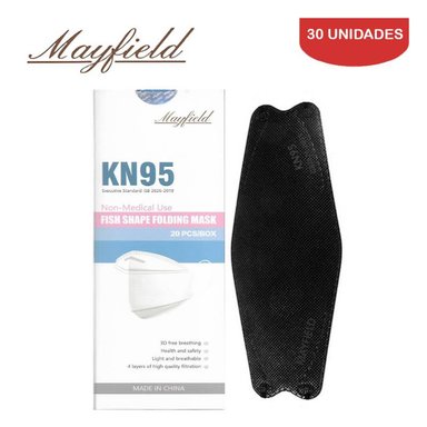 MASCARILLA MAYFIELD KN95 FISH SHAPE 3D NEGRO 30 UNIDADES