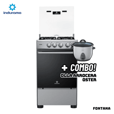 COCINA DE PIE A GAS INDURAMA 4 QUEMADORES FONTANA + ARROCERA OSTER BLANCA