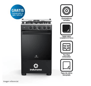 COCINA A GAS GLP INDURAMA 4 HORNILLAS GOYA NEGRO - 1