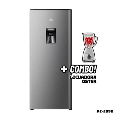 REFRIGERADORA INDURAMA 177 L CON DISP DE AGUA PLATEADO RI-289D + LICUADORA OSTER BLANCA