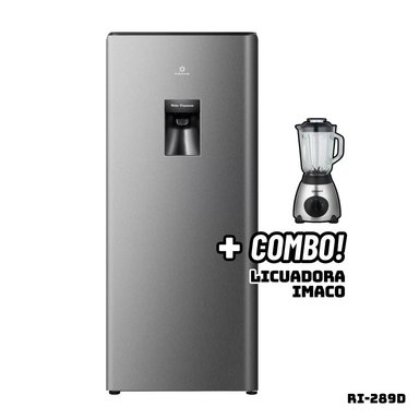 REFRIGERADORA INDURAMA 177 L CON DISP DE AGUA PLATEADO RI-289D + LICUADORA IMACO