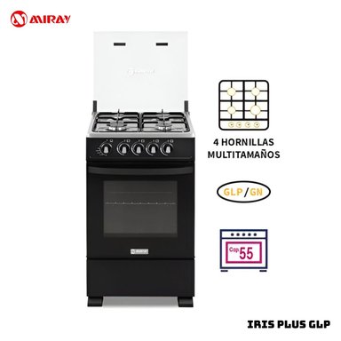 COCINA DE PIE MIRAY A GAS 4 HORNILLAS NEGRO - IRIS PLUS GLP