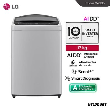LAVADORA LG CON INTELIGENCIA ARTIFICIAL 17 KG CARGA SUPERIOR GRIS - WT17DV6T