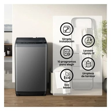 LAVADORA HISENSE TAPA TRANSPARENTE 10.5 KG CARGA SUPERIOR GRIS - WT1D1030UT - 5