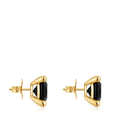PENDIENTES TOUS PLATA 1ª LEY BAÑO ORO ONIX 11MM - 2