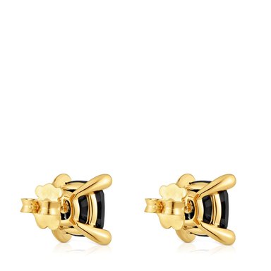 PENDIENTES TOUS PLATA 1ª LEY BAÑO ORO ONIX 11MM - 3