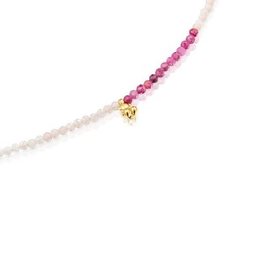 COLLAR PLATA  BAÑO GEMA MULTI ROSA