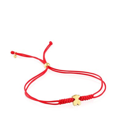 PULSERA DE ORO MOTIVO OSO Y NYLON EN COLOR ROJO SWEET DOLLS - 1