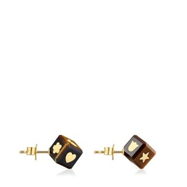 ARETES ORO 14KT Y OJO DE TIGRE CUBE