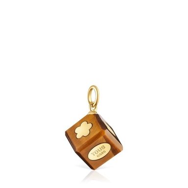 DIJE ORO 14 KT Y OJO DE TIGRE CUBE - 2