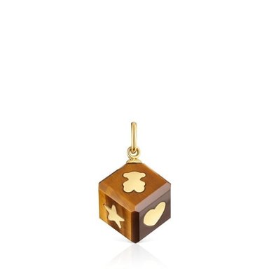 DIJE ORO 14 KT Y OJO DE TIGRE CUBE - 3