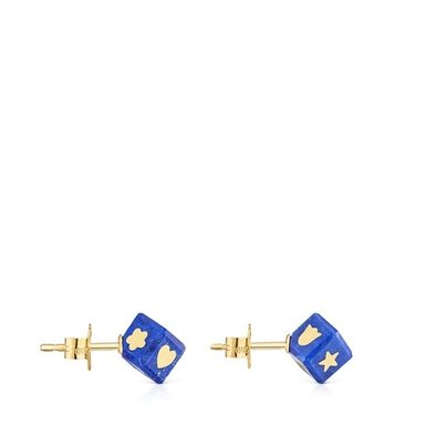 ARETES ORO 14KT Y LAPISLÁZULI CUBE