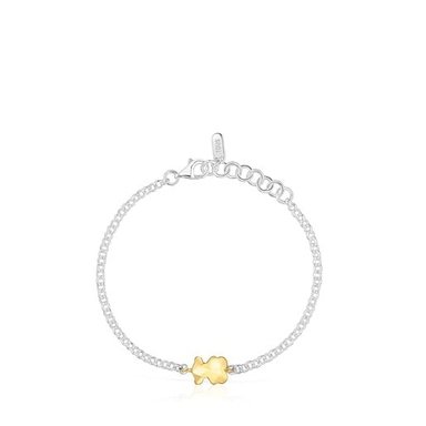 PULSERA PLATA CON OSO BAÑADO EN ORO