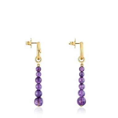 ARETES BAÑO ORO 18 KT AMATISTA HOLD