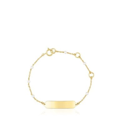 PULSERA PLACA DE ORO Y PERLAS