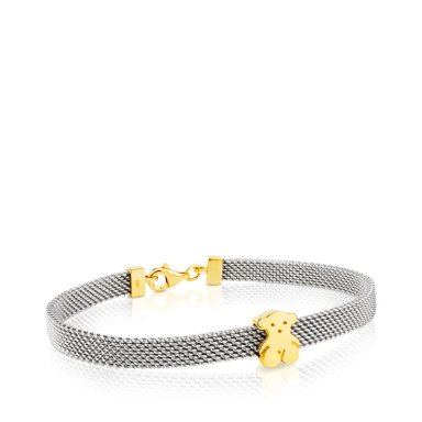PULSERA DE ORO Y ACERO MOTIVO OSO DE 0,5CM MESH