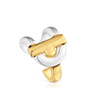 SORTIJA PLATA 1ªLEY BAÑO 15MM BICOLOR