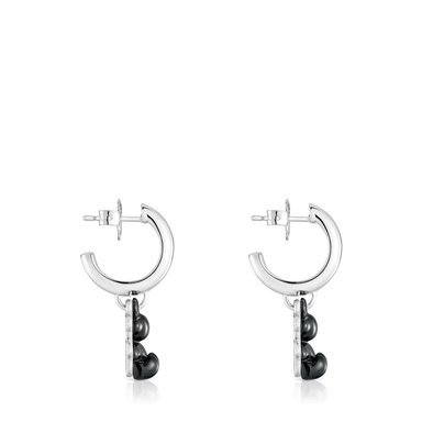 ARETE CRIOLLAS PLATA 1ªLEY CERAMICA NEGRA 30MM - 2