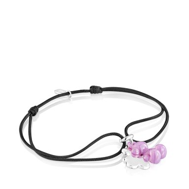 PULSERA PLATA CERAMICA LILA CORDON PL