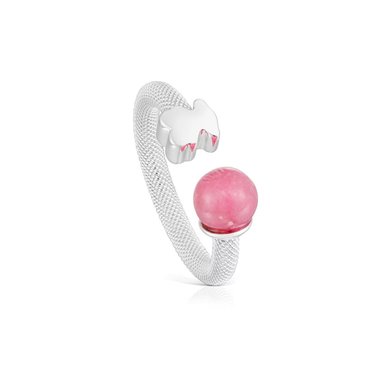 ANILLO PLATA MALLA OSO 6MM PERLA ICON MESH