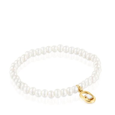 PULSERA ELASTICA DE PERLAS PLATA BAÑO NACAR